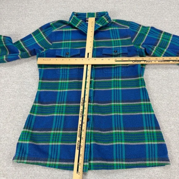 Patagonia Womens 2 Organic Cotton Flannel Plaid Button Down Shirt Blue Green - Picture 11 of 16